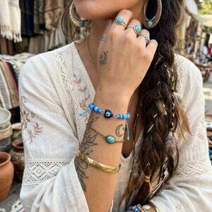 Designs by Forte Blue Heishi & Heart Evil Eye Braided Cord Bracelet